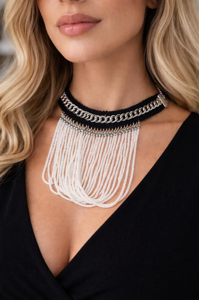 El Yapımı Boncuklu Zincir Detaylı Choker Kolye | Şık ve Modern Tasarım