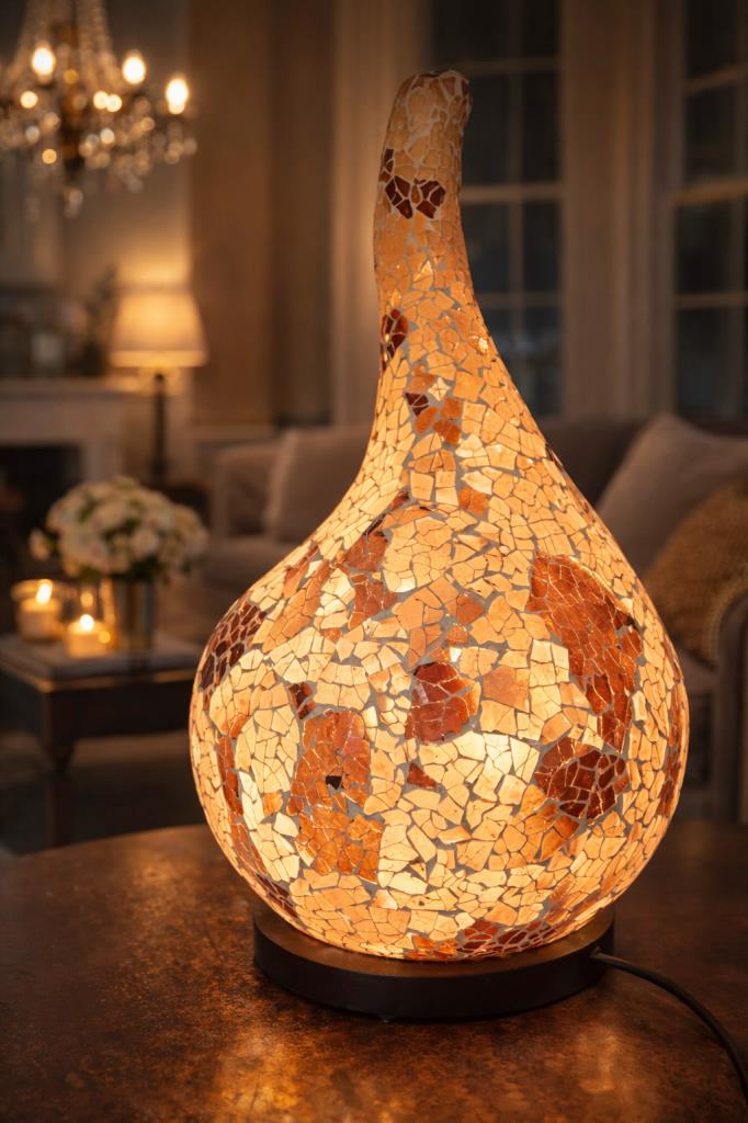 El Yapımı Mozaik Cam Masa Lambası – Dekoratif Ortam Aydınlatması – 43 cm