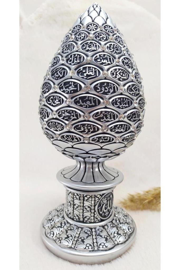Esmaül Hüsna Çam Kozalak Kristal Taşlı Biblo Küçük Gümüş Ayet Obje