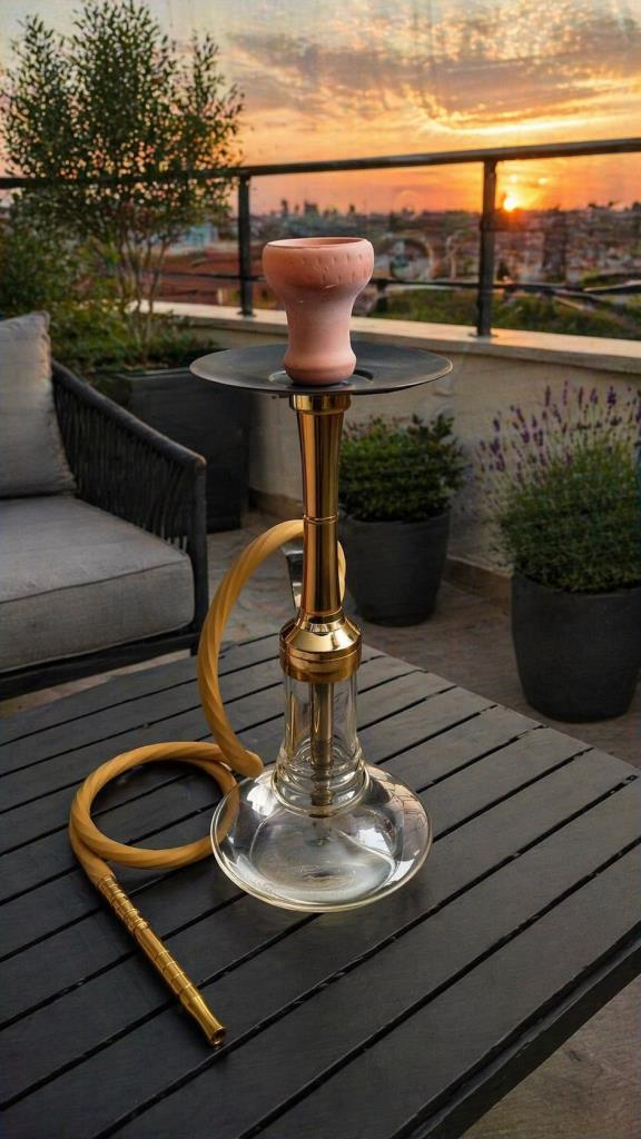 Gold Cam Nargile Takımı 55 cm | Modern Tasarım, Kalın Cam Şişe, Şık Hortumlu Nargile Seti