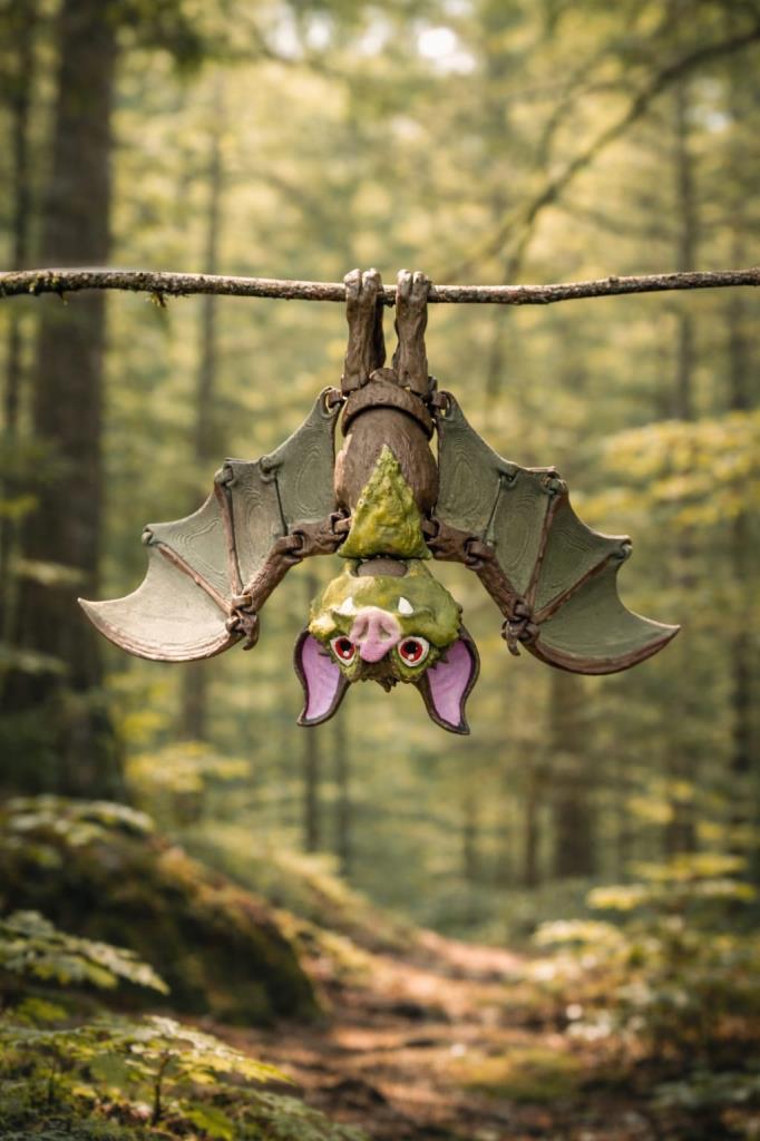 Hareketli Kanatlı Yarasa Biblo Dekoratif Bahçe & Masaüstü Süsü Elastik Kanat Mekanizmalı Uçar Efektli Figür