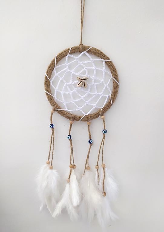 Hdmarketim Nazar Boncuklu Düş Kapanı Dreamcatcher Kuş Tüyü Duvar Süsü    