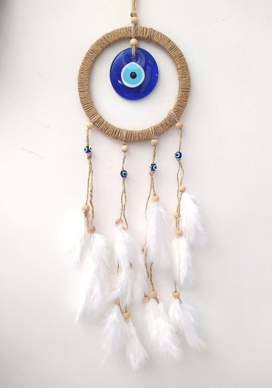 Hdmarketim Nazar Boncuklu Düş Kapanı Dreamcatcher Kuş Tüyü Duvar Süsü    