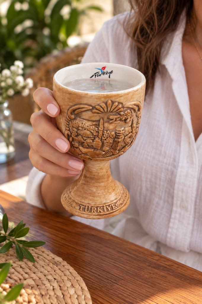 Kadeh 200 ml Seramik Türkiye Temalı Ayaklı Dekoratif Bardak 