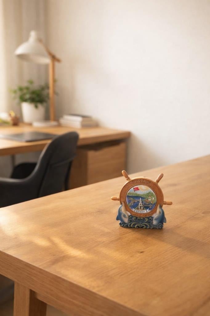 Kemer Antalya Hatıra Dümen Biblo 12 cm x 14 cm – Deniz Temalı Ev Dekoru – Vitrin, Kitaplık ve Masa Üstü Dekoratif Süs