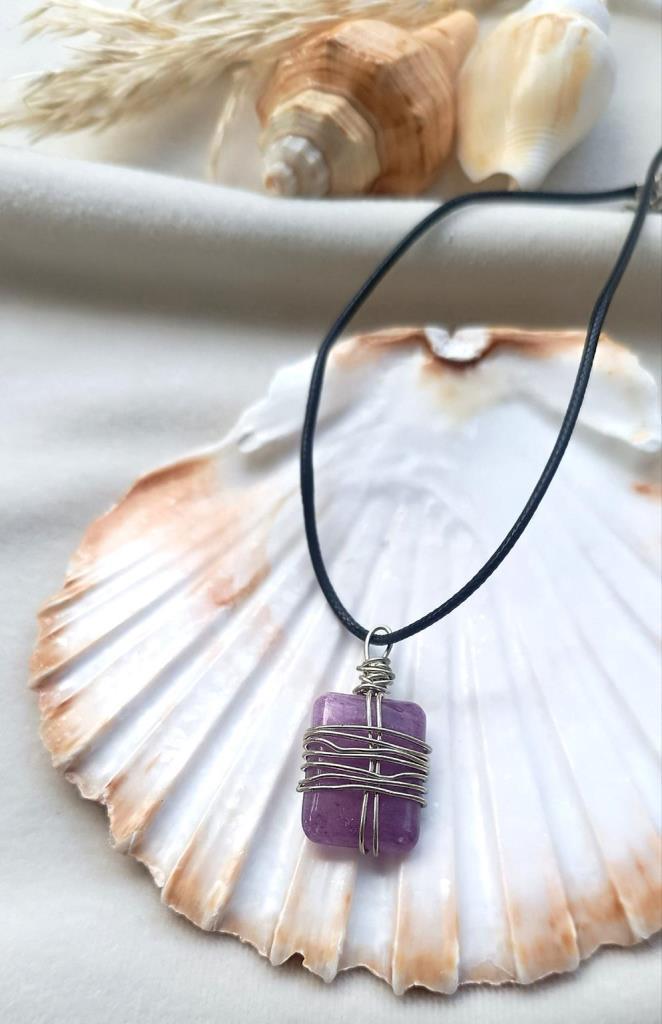 Kolye Gerdanlık Doğal Taş Ametis Tel Sarmal Çakra Yoga Reiki Kadın    