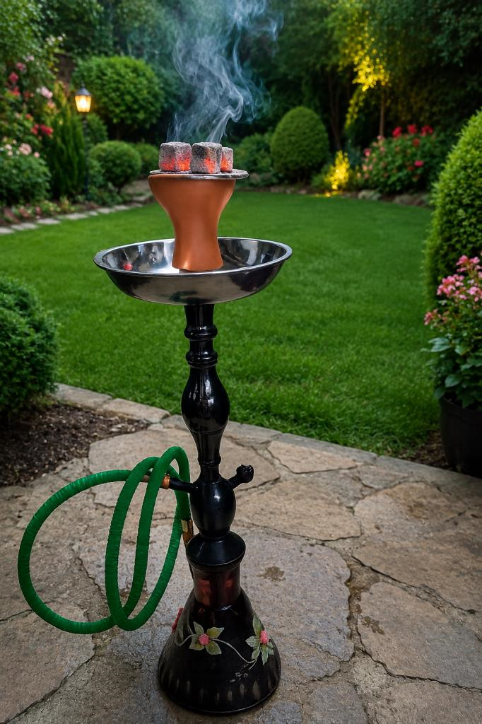 Lüks Siyah Nargile Takımı 65 Cm Dekoratif Cam Şişeli Tek Hortumlu Nargile Seti Kömürlü Cafe Tipi