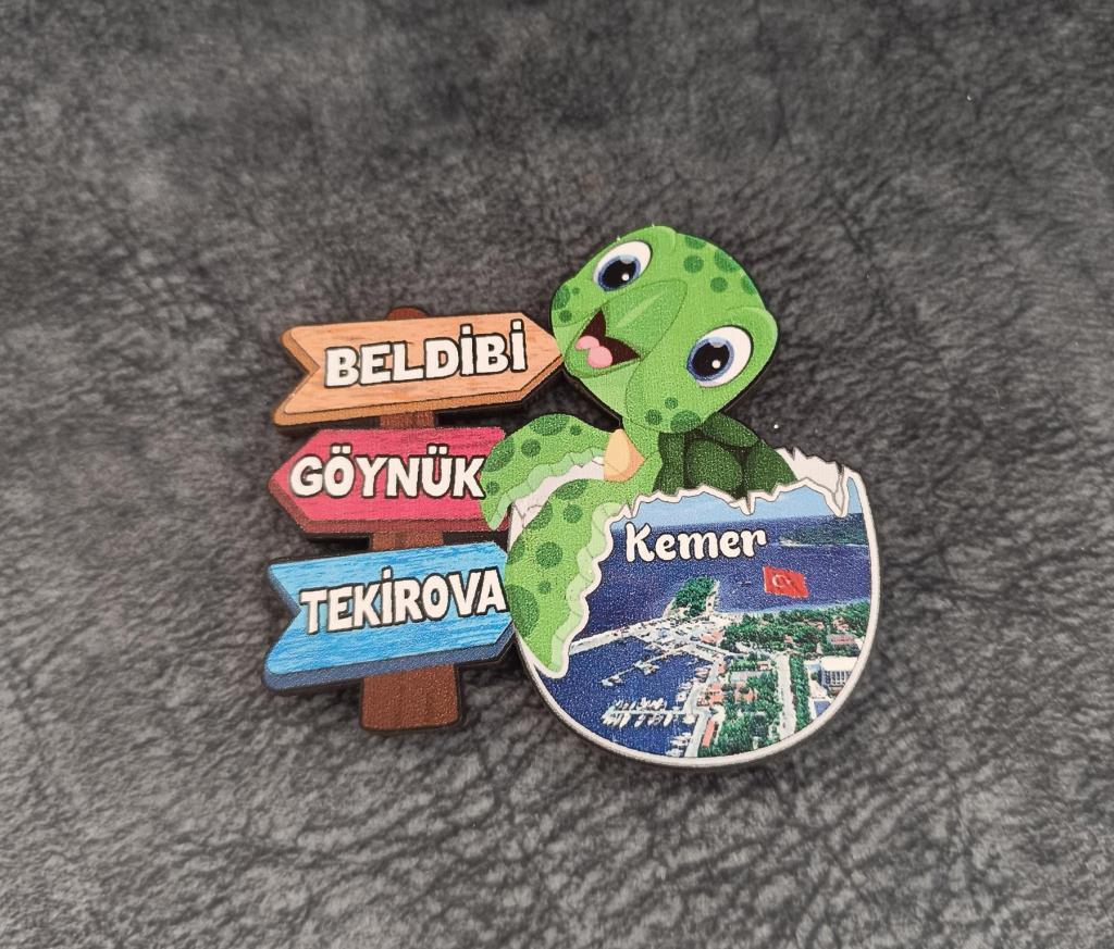 Magnet Kaplumbağa Caretta Hayvan Buzdolabı Süsü Ahşap Magnet Mıknatıslı Hediyelik Eşya