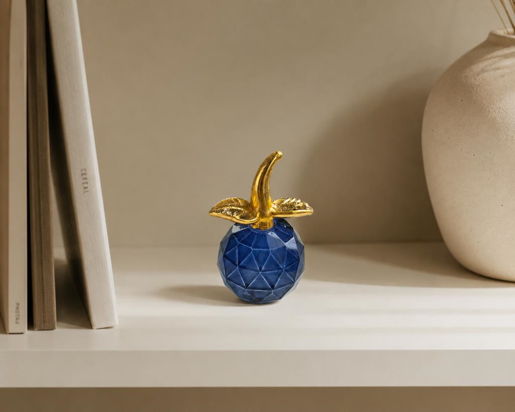 Mini Kristal Cam Dekoratif Elma Biblo 6.5 CM Gold Yapraklı Modern Masa Ofis Süsü 