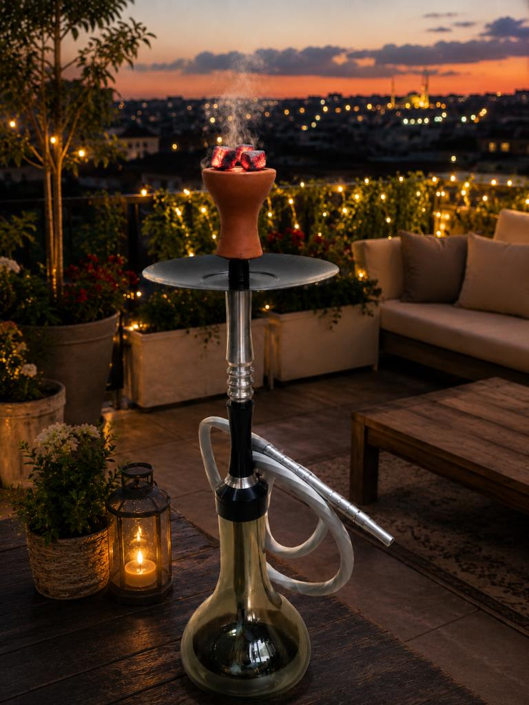 Nargile Takımı 65 Cm Modern Şişe Nargile Seti Kömürlü Lüx Balkon Cafe Nargilesi 17 Cm Taban Çapı