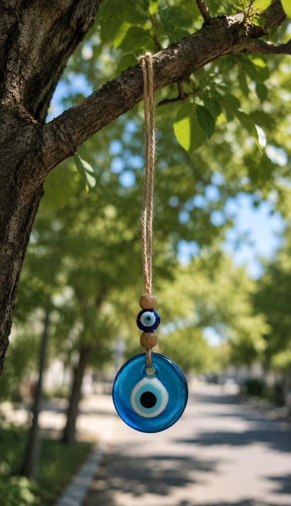 Nazar Boncuğu Dikiz Aynası Süsü Mavi Renkli 4 cm Duvar Süsü El Yapımı Cam Kapı Süsü 