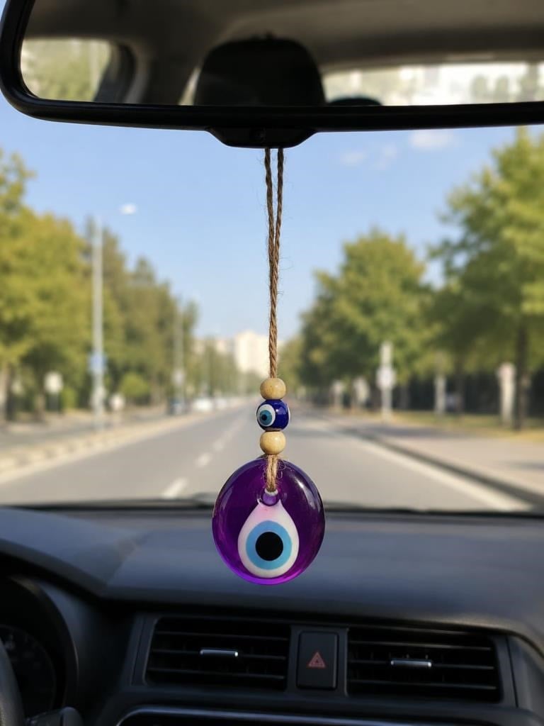 Nazar Boncuğu Dikiz Aynası Süsü Mor Renkli 4 cm Duvar Süsü El Yapımı Cam Kapı Süsü 