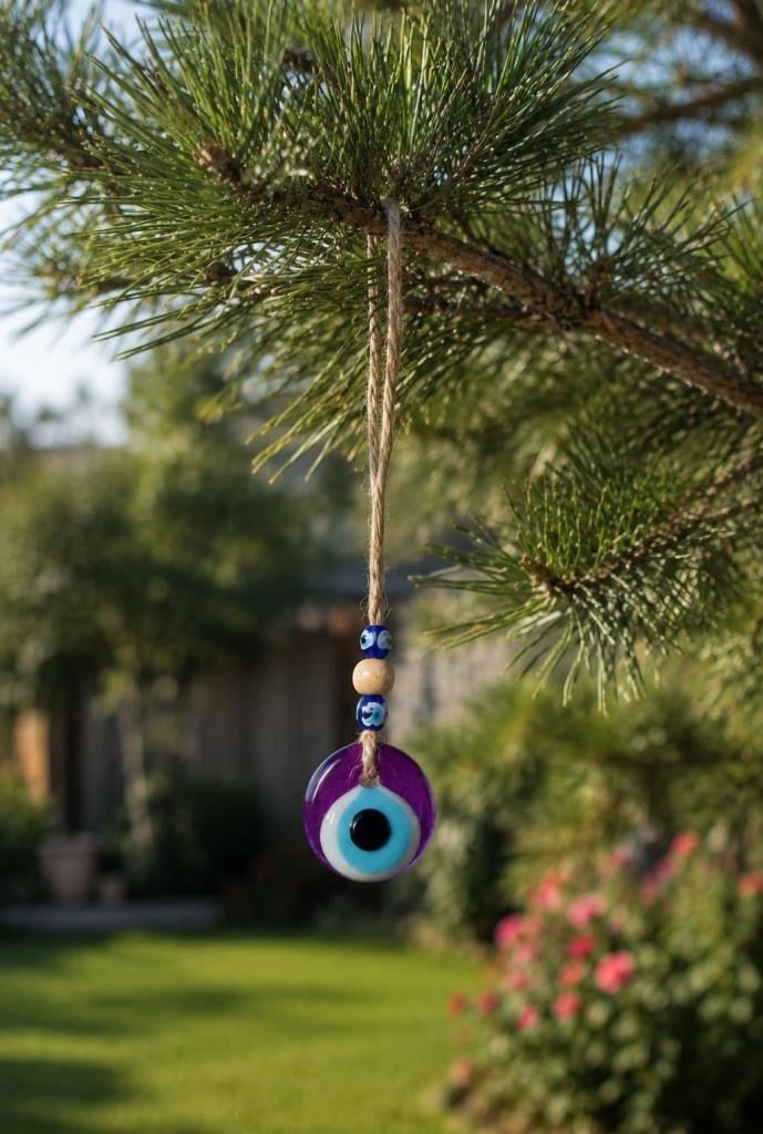 Nazar Boncuğu Dikiz Aynası Süsü Mor Renkli 3 cm Duvar Süsü El Yapımı Cam Kapı Süsü 