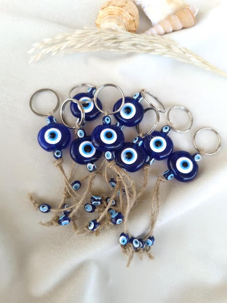 Nazar Boncuk Anahtarlık 20 Adet Kötü Göz Kovucu Nazar Hand Made Hasır Mavi Nazarlı Araba Süsü