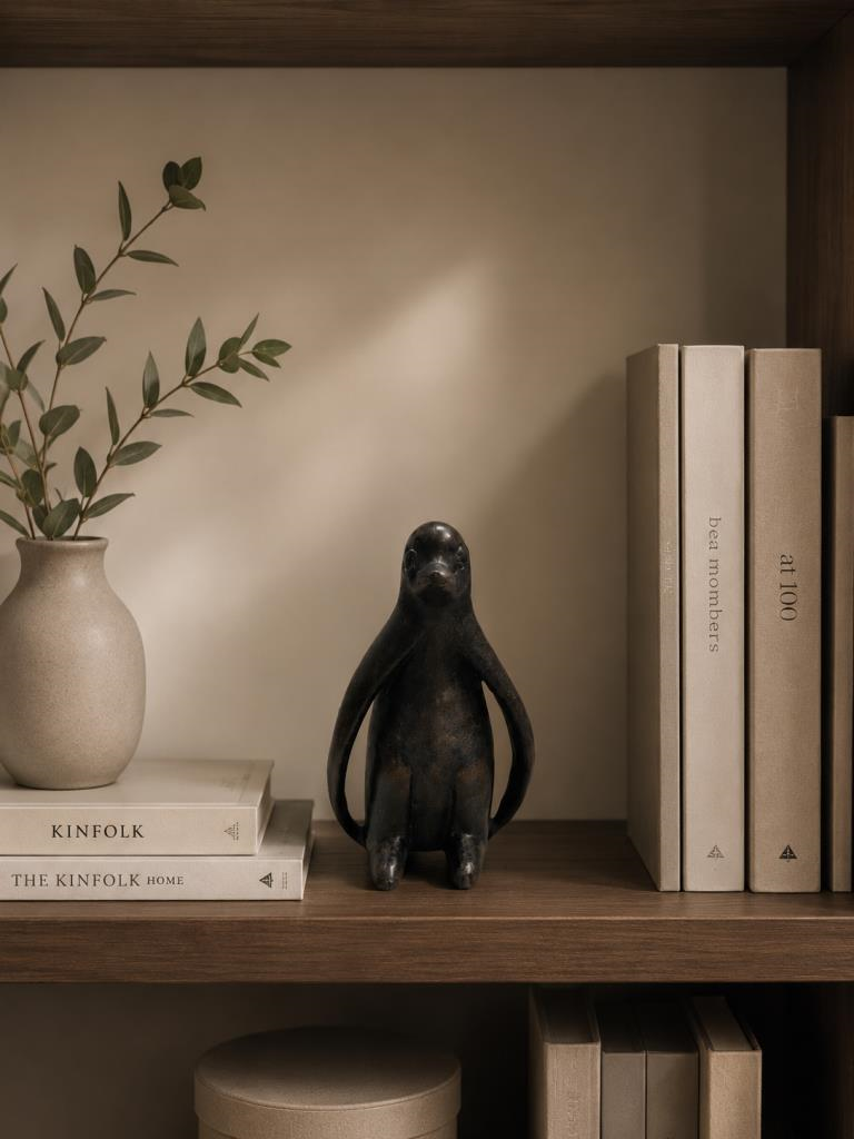 Penguen Biblo Dekoratif Obje – Minimal Modern Kitaplık Rafı ve Komidin Üstü Dekoru –Reçine Küçük Boy Siyah Dekor Aksesuar 11 cm