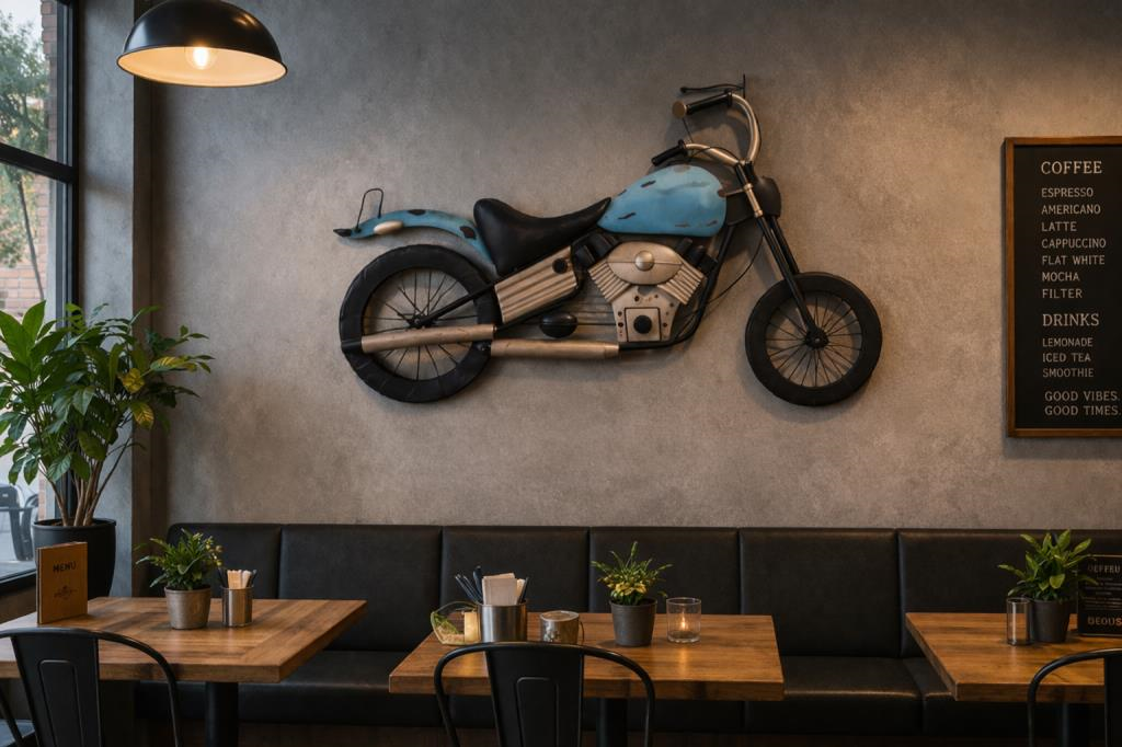 Retro Vintage Metal Motosiklet Duvar Dekoru Büyük Boy 100 cm Cafe Bar Salon Ofis Duvar Süsü Endüstriyel Tasarım