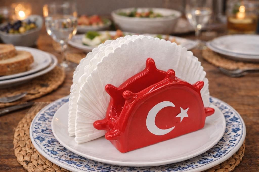 Seramik Peçetelik 7,5 cm – Dekoratif Masa Üstü Peçete Tutucu, Şık Sunum