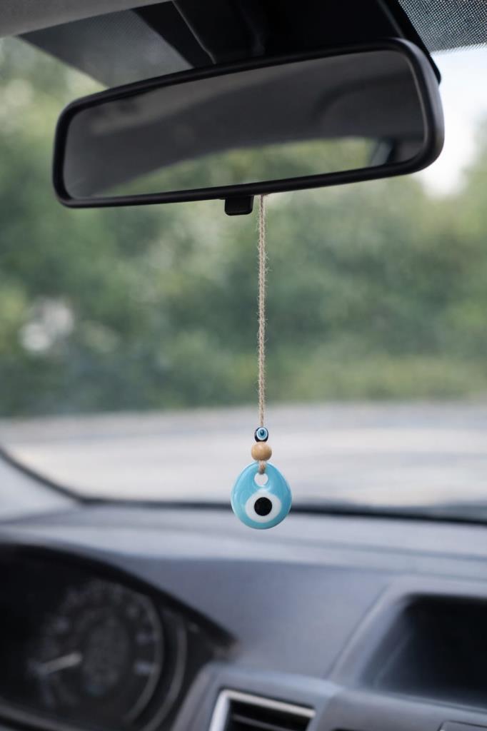 Turkuaz Cam Nazarlık 3 Cm – Araba İçin Dikiz Aynası Dekoru – Küçük Boy Şans Süsü