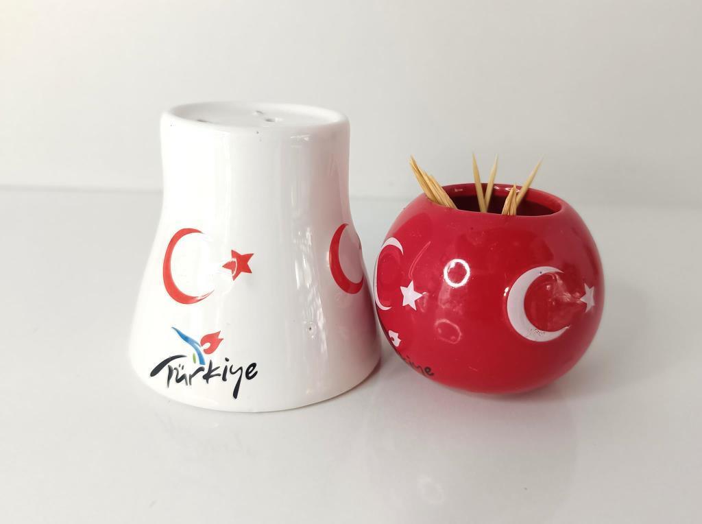 Tuzluk Kürdanlık Seramik Biblo Masa Süsü Türk Bayrak Ay Yıldız hediye 