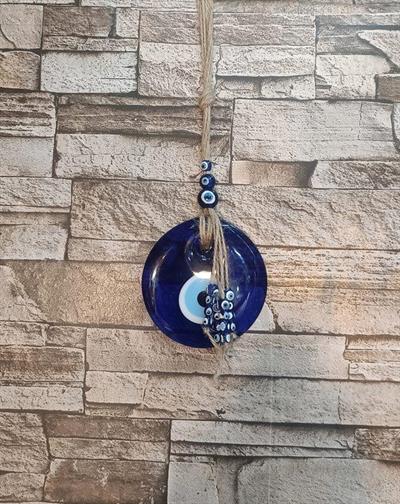 Nazarlık Cam Duvar Ağaç Balkon Teras Cafe Dekor Süsü Hasır Renkli Ahşap Boncuklu Nazar Boncuğu Duvar Süsü  