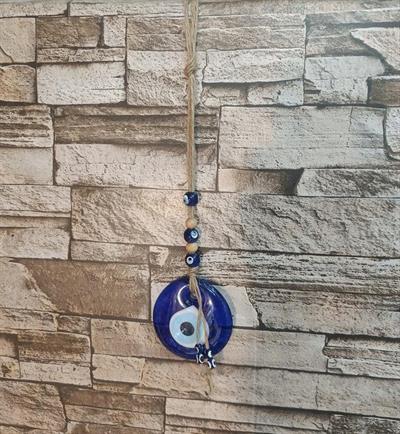 Nazarlık Cam Duvar Ağaç Balkon Teras Cafe Dekor Süsü Hasır Renkli Ahşap Boncuklu Nazar Boncuğu Duvar Süsü  