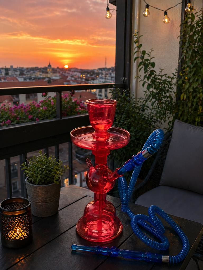  Kırmızı Cam Nargile Takımı 37 cm – Kompakt Boy Şık Tasarım Balkon & Bahçe Kullanımına Uygun
