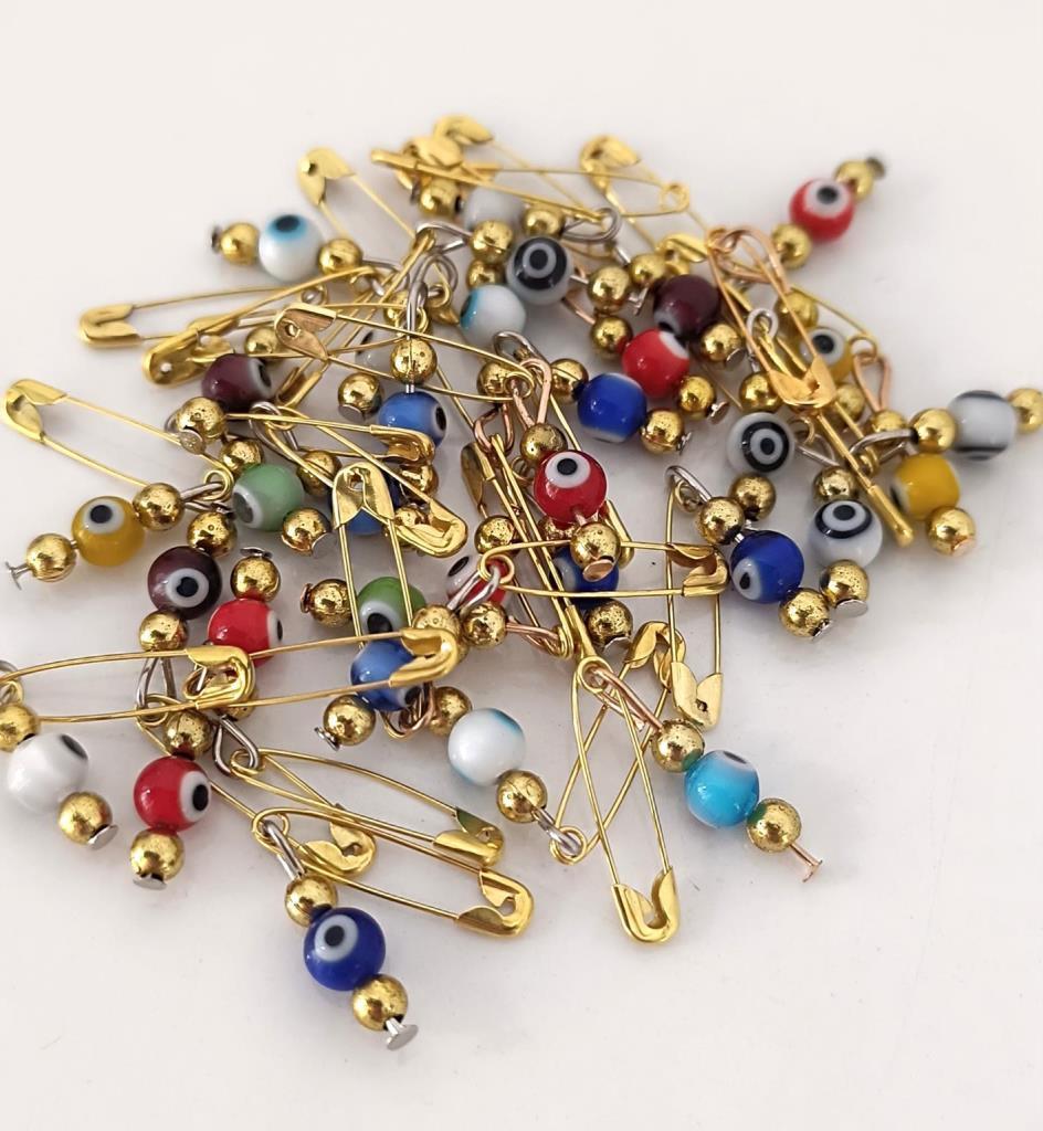 10 Adet 0.5 mm Maşallahlık İğneli Cam Karışık Renkli Nazar Boncuğu