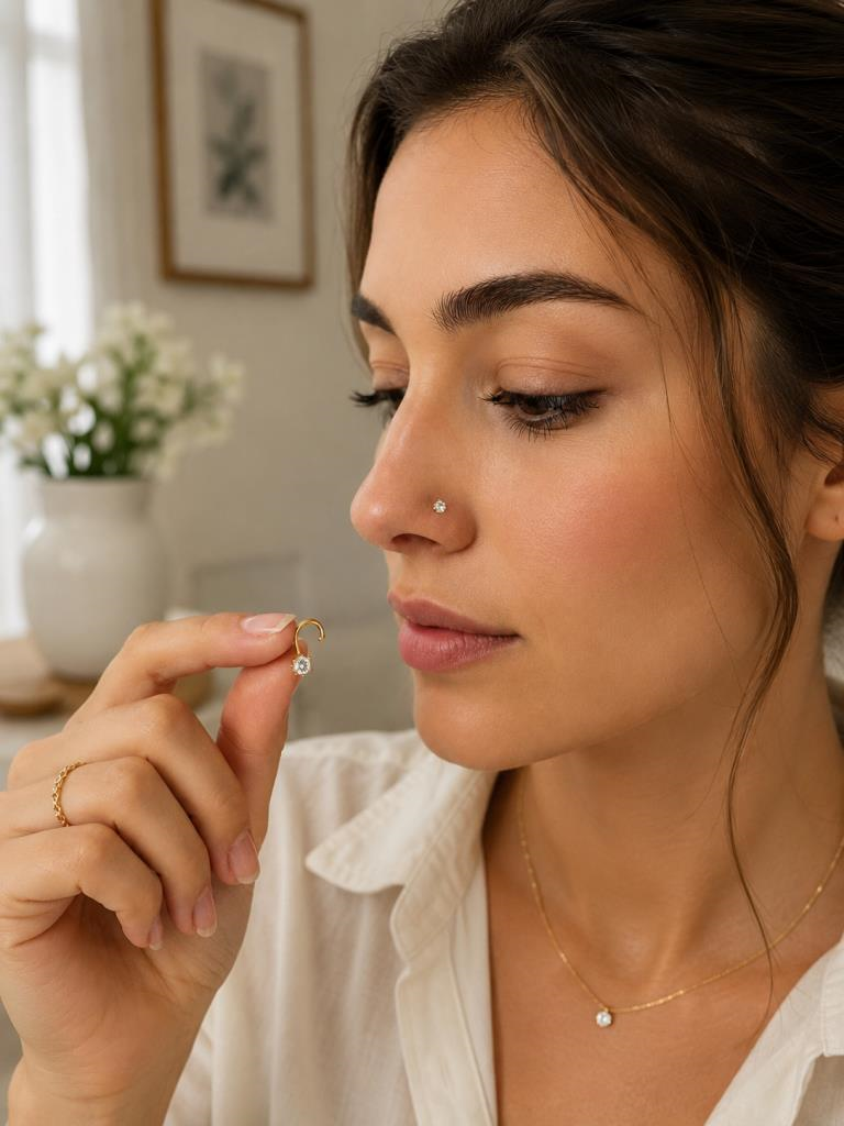 925 Ayar Gümüş Beyaz Taşlı Sarı Renk Burun Hızması Piercing Minimal L Şekilli Unisex Nose Stud