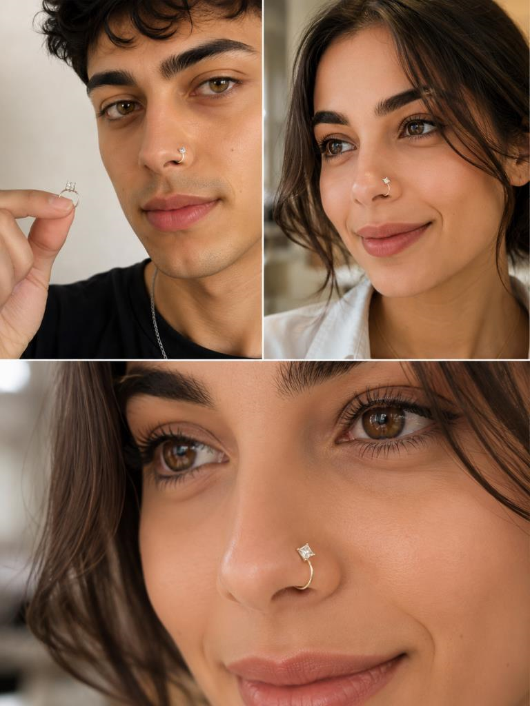 925 Ayar Gümüş Minimal Burun Hızması Piercing Zirkon Taşlı Unisex Halka Nose Ring Günlük Kullanım Şık Tasarım