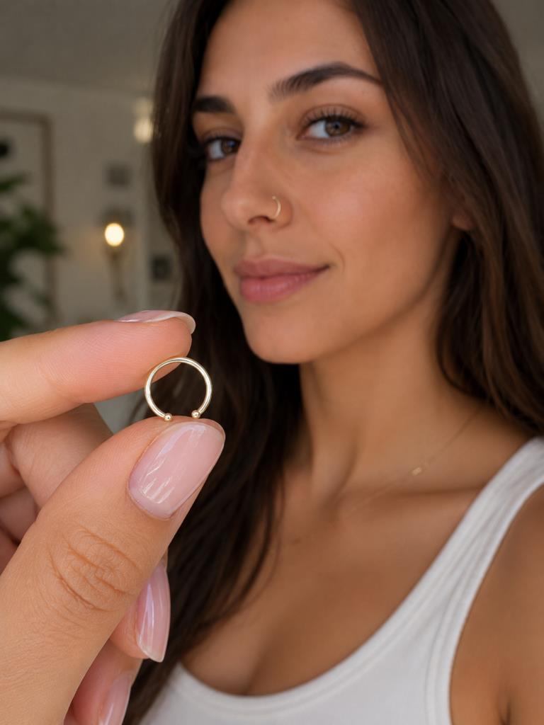 925 Ayar Gümüş Minimal Burun Hızması Piercing Halka Model Taş Detaylı Unisex 