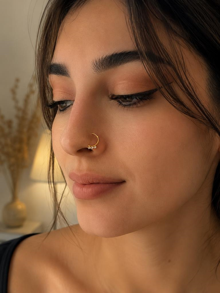 925 Ayar Gümüş Minimal Burun Hızması Piercing Zirkon Taşlı Unisex Halka Nose Ring Günlük Kullanım Şık Tasarım