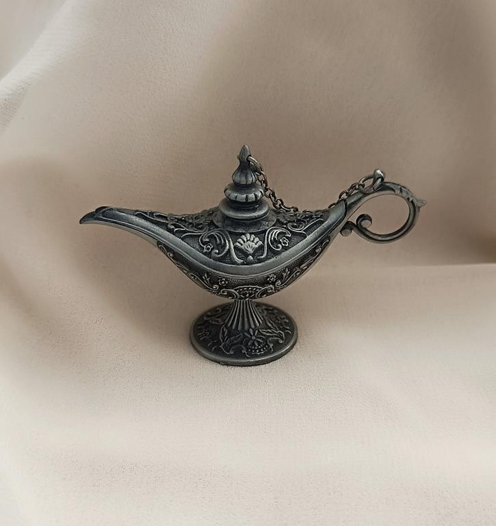 Alaaddin Sihirli Lamba Genie Lamp İbrik Biblo Dekorasyon Küçük Boy Gri 