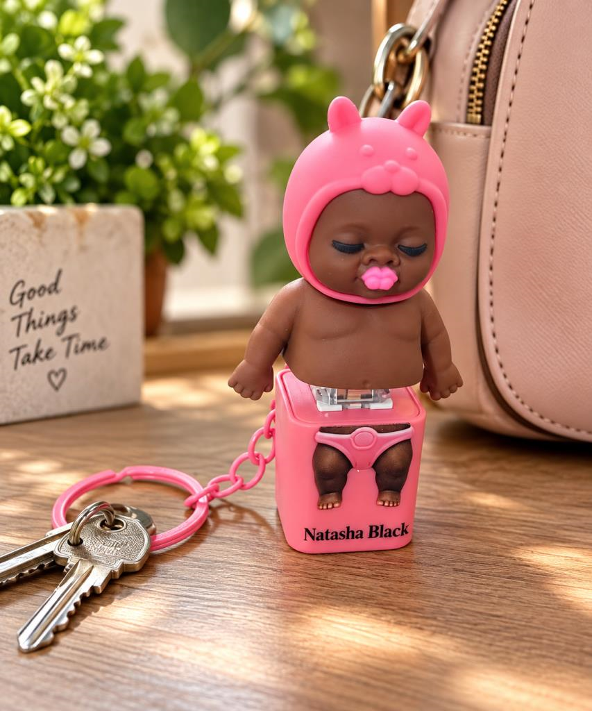 Anahtarlık Işıklı Sesli Bebek Figürlü Pembe Çanta Anahtarlığı 