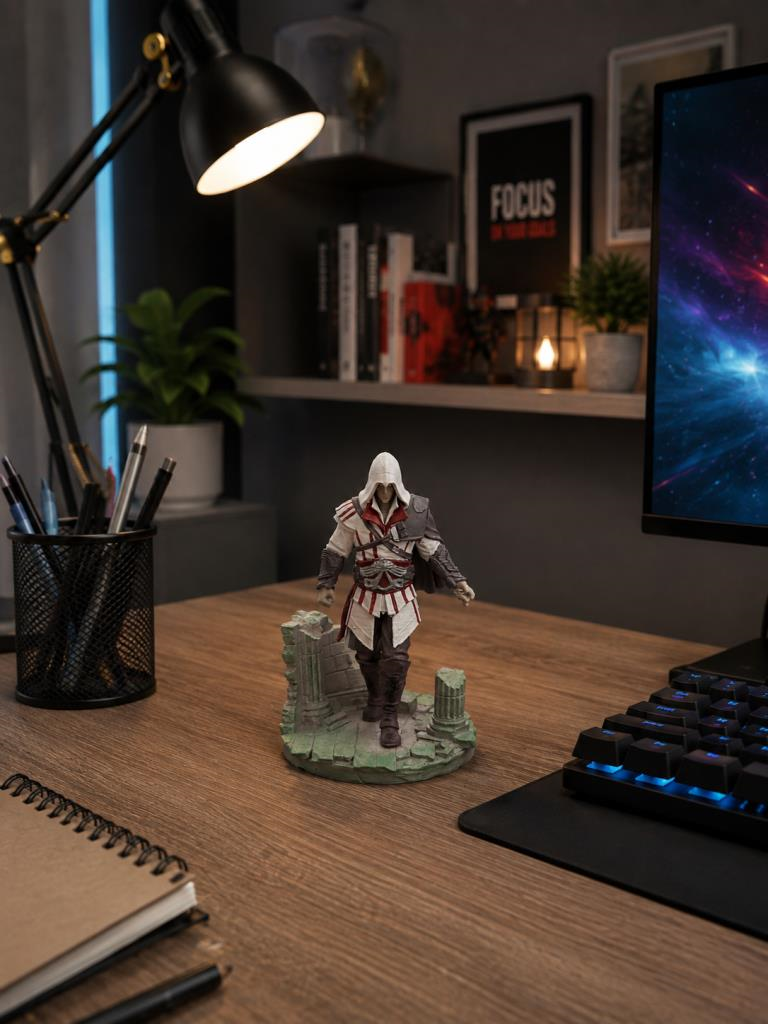 Assassin's Creed Ezio Figür 13 cm El Boyaması Dekoratif Figür Masaüstü Kitaplık Vitrin Dekoru