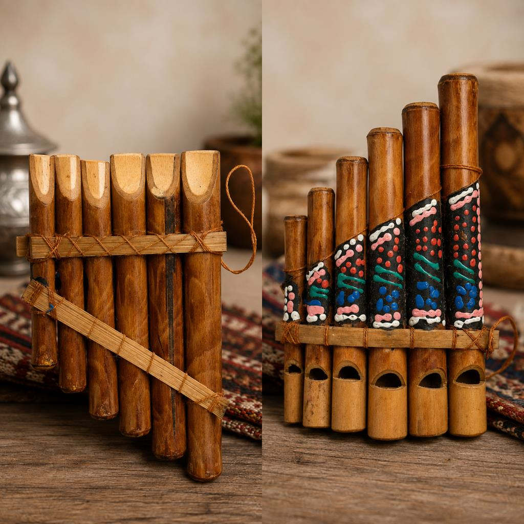 Bambu Pan Flüt 6’lı 15x8 cm Otantik Dekoratif Duvar Süsü El Yapımı Müzik Aleti 