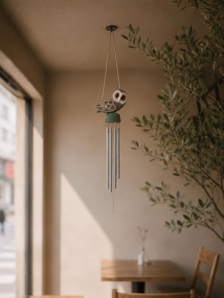 Baykuş Figürlü Rüzgar Çanı – Bohem Bahçe ve Balkon Dekoru
