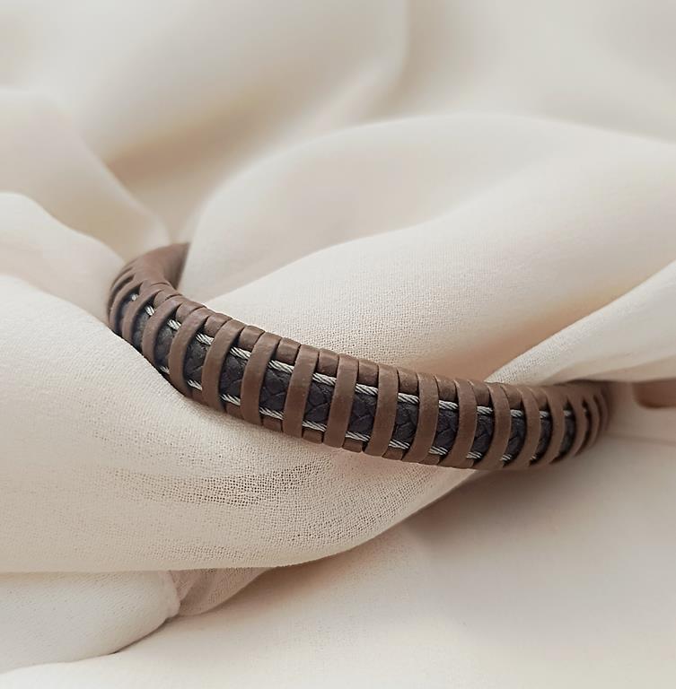 Bileklik Hakiki Deri Örgü Unisex (20.5 cm) Kahverengi Bilezik    