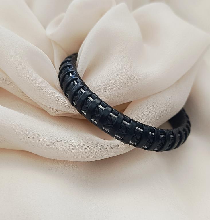 Bileklik Hakiki Deri Örgü Unisex (20.5 cm) Boncuklu Bilezik  
