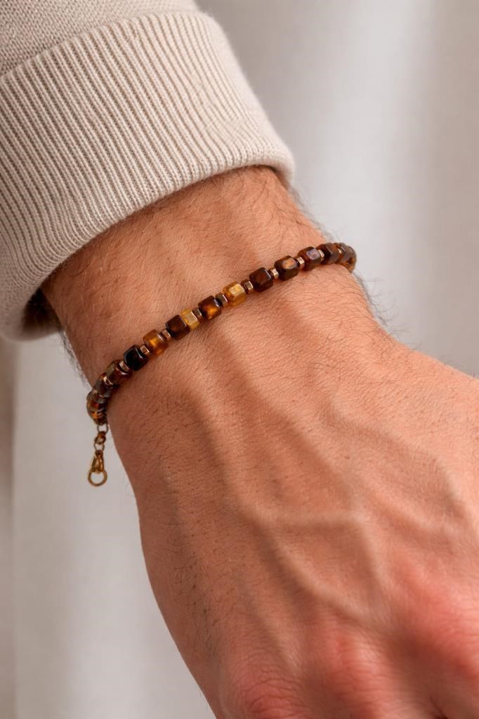 Doğal Kehribar Taşlı Unisex Bileklik – Hematit Ara Taşlı Şık Tasarım 