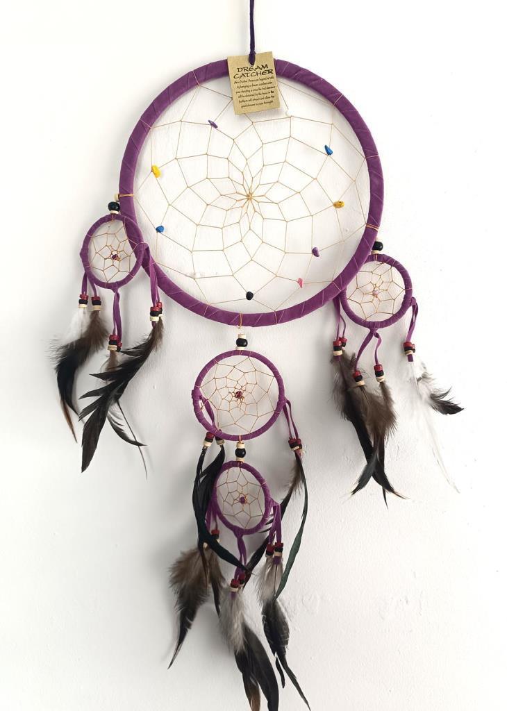 Düş Kapanı Doğal Taş Dreamcatcher Kuş Tüyü Renkli Boncuk Kötü Rüya Kovucu Rüya Kapanı Duvar Süsü Mor 
