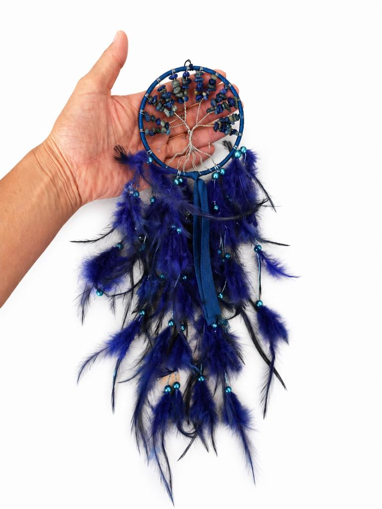 Düş Kapanı Doğal Taşlı Hayat Ağacı – Sodalit Taşlı Mavi Dreamcatcher Duvar Süsü Rüya Kapanı 