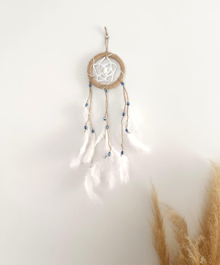 Düş Kapanı Nazar Boncuklu Hand Made Dreamcatcher Kötü Göz Kovucu Rüya Kapanı Duvar Süsü 