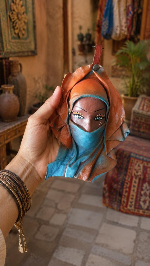 El Yapımı Deri Maske Duvar Süsü Bohem Ev Dekoru  