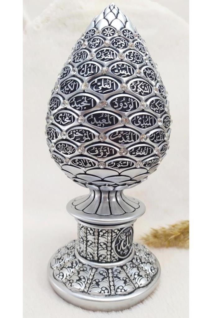 Esmaül Hüsna Çam Kozalak Kristal Taşlı Biblo Küçük Gümüş Ayet Obje
