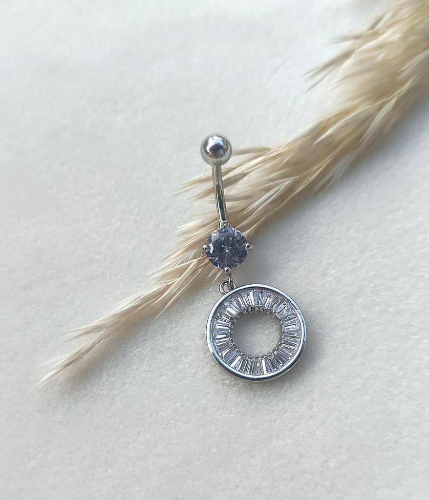 Göbek Piercing Medikal Çelik Vidalı Gri Kadın İthal 316 L Paslanmaz 