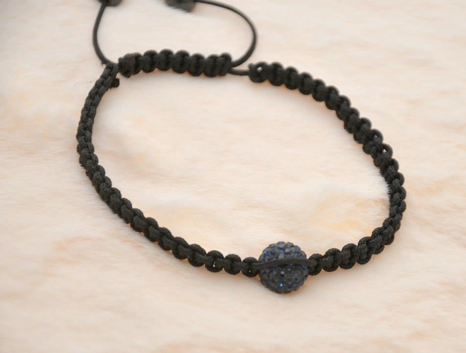 Hdmarketim Lacivert Swarovski Taşlı Ayarlanabilir Örgü Siyah İp Bileklik