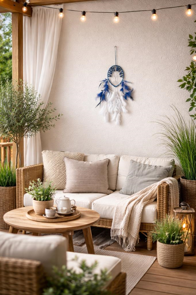 İncili Sodalit Doğal Taşlı Düş Kapanı – El Yapımı Mavi Dreamcatcher Balkon & Ev Dekoru 60 cm