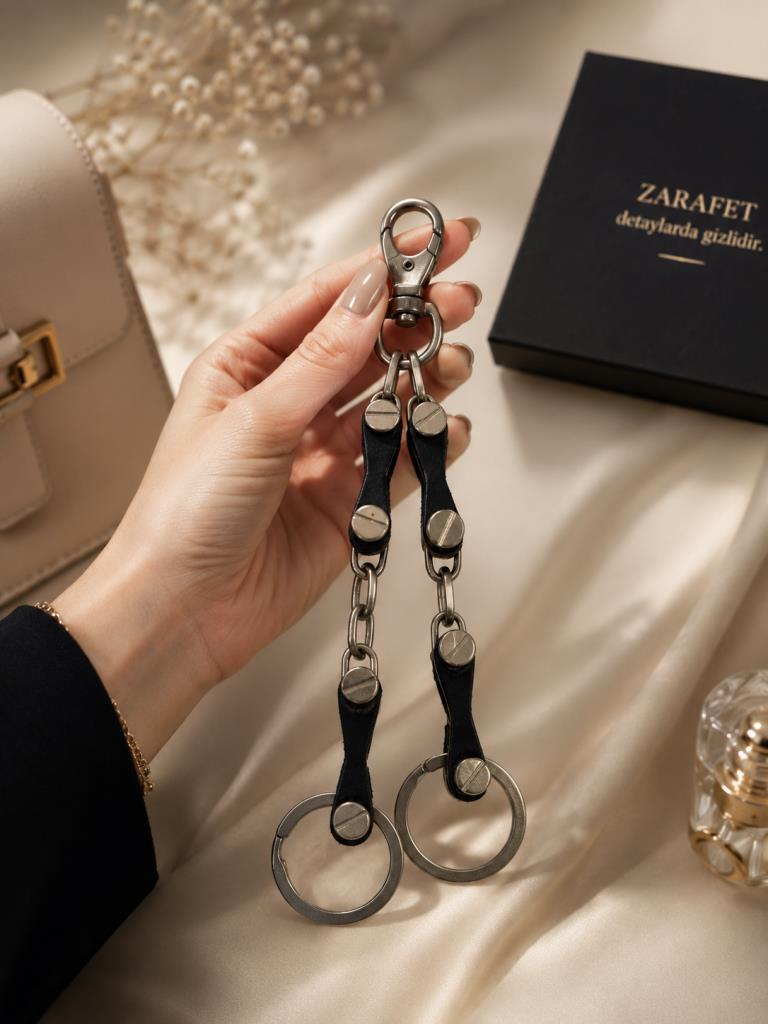 Karabinalı Deri Anahtarlık Çift Halkalı 20 CM 