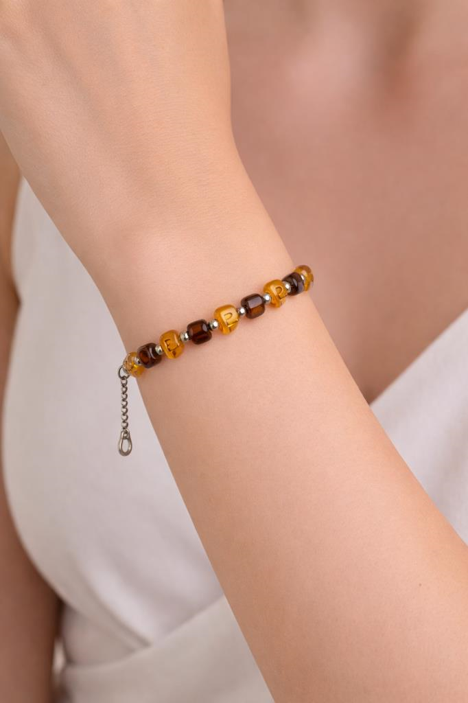 Kehribar Bileklik Küp Kesim İnce Şık Tasarım Unisex Doğal Taş Bileklik