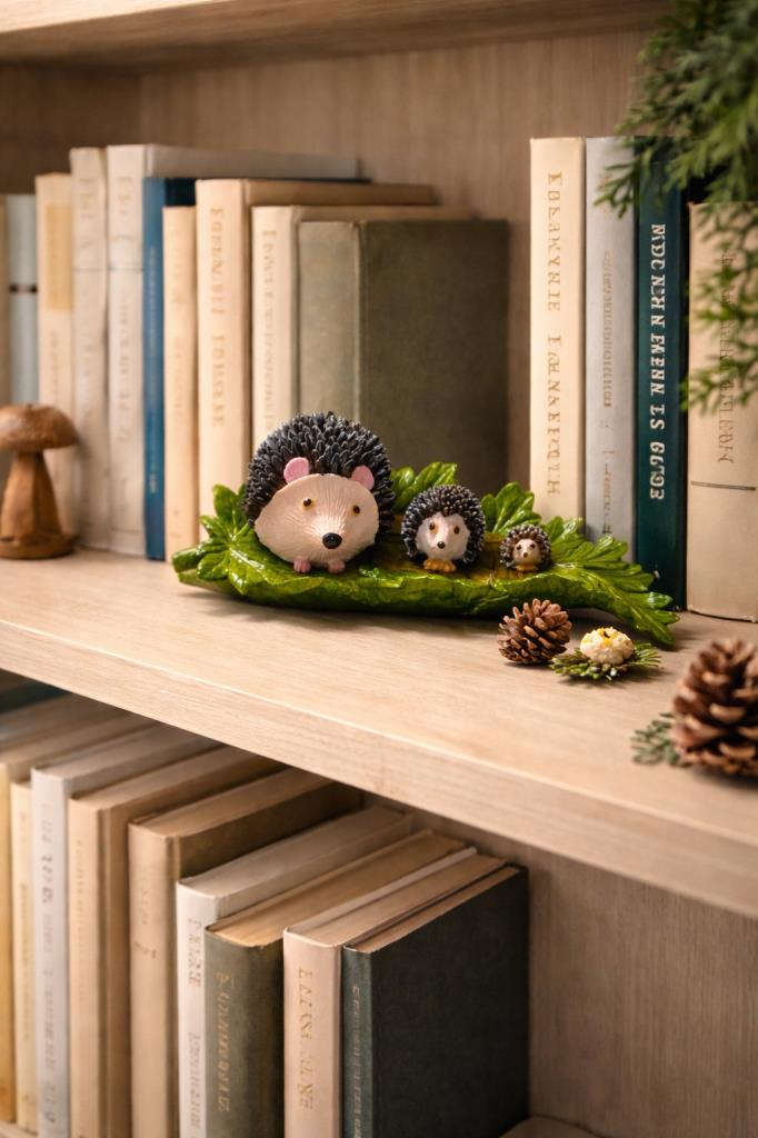 Kirpi Ailesi Dekoratif Biblo – Reçine El Yapımı Görünümlü Masa Üstü Süs 24x11x7.5 cm
